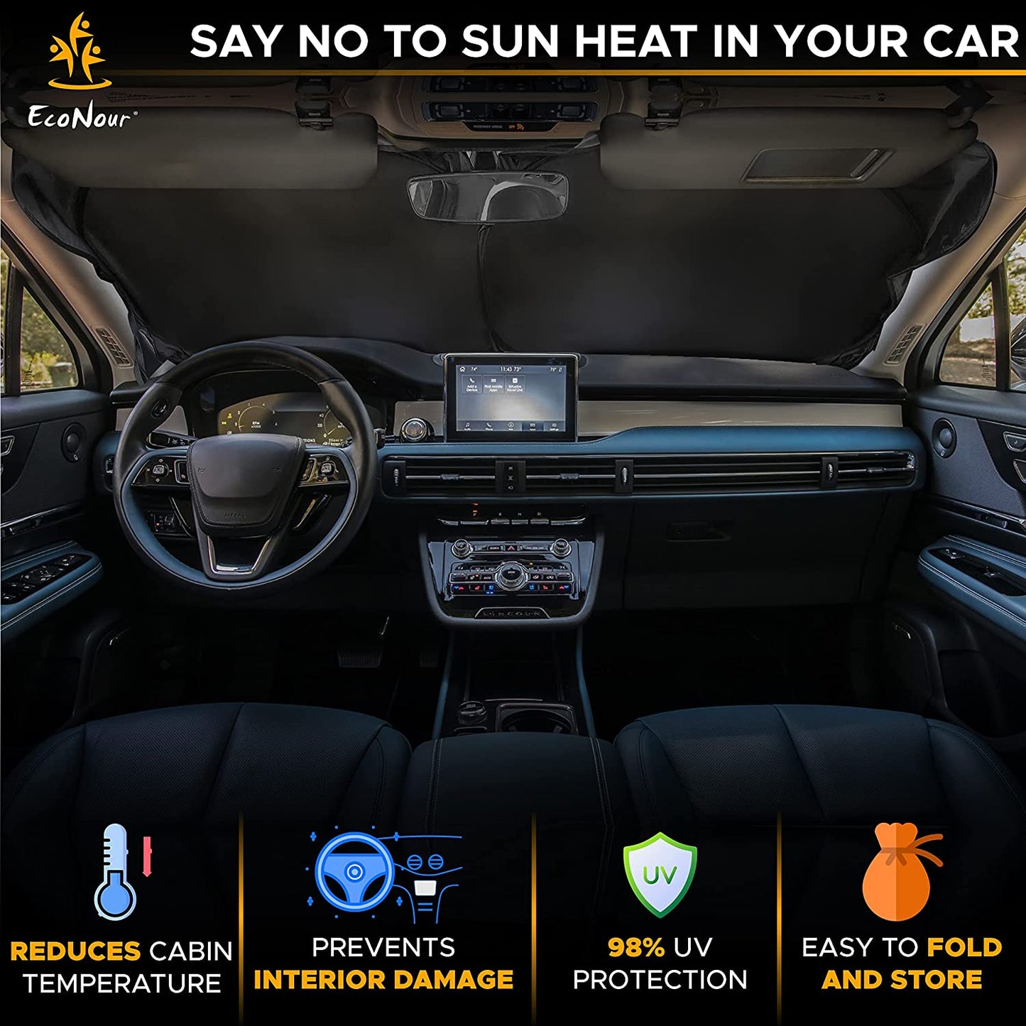 Black American Flag Patriotic Sun Shade Car Windshield for Truck & SUV | 240T Polyester Car Shade Front Windshield | 99% UV & Interior Protection Window Sun Blocker | Small 59 x 29 inches