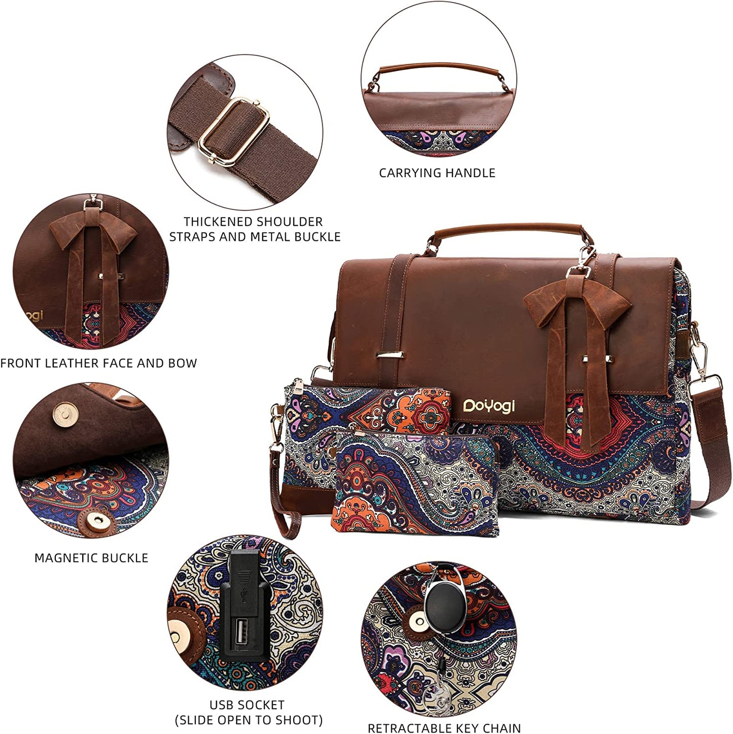 Bag for Women, 16.5 inch Computer Messenger Briefcase Bag with Shoulder Strap, Genuine Leather Work Bag