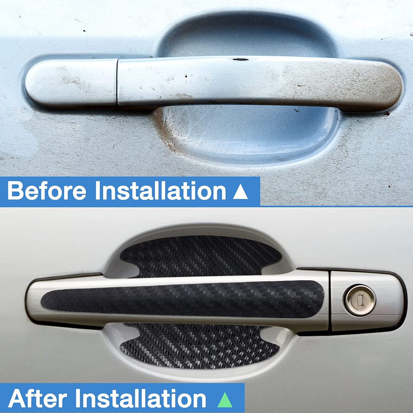 16 Pieces Car Door Handle Scratch Protector Carbon Fiber Car Door Handle Sticker Cover Scratches Protective Films Car Door Handle Cup Protector Films