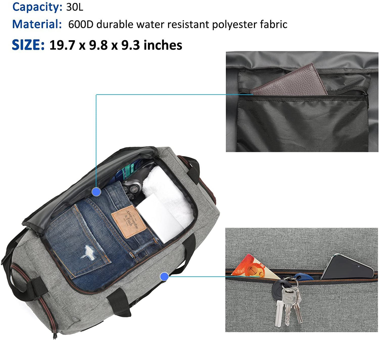 MarsBro Water Resistant Sports Gym Travel Weekender Duffel Bag with Shoe Compartment