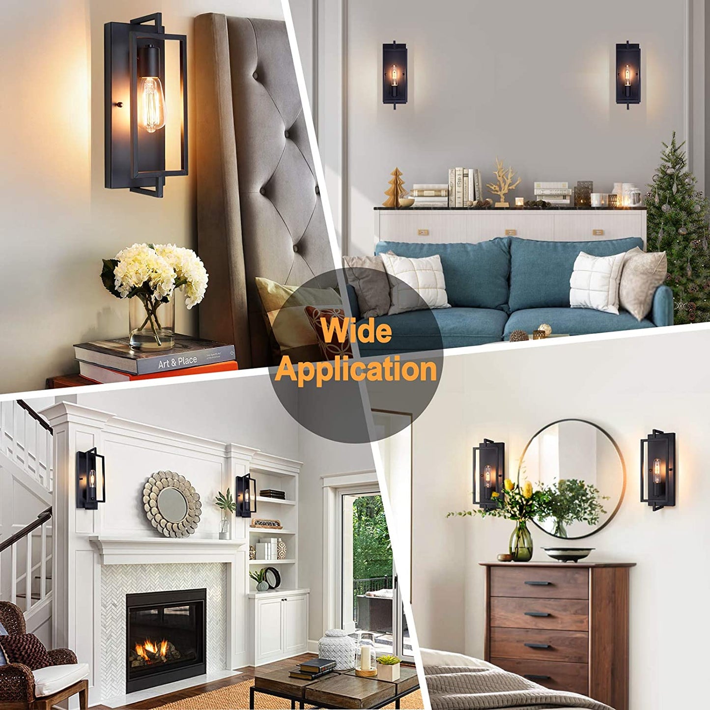 Industrial Wall Sconces Set of 2, Vintage Wall Light Fixture with E26 Base, Matte Black, Metal Rustic Wall Mount Lamp, Modern Indoor Wall Sconce Lighting Hardwired for Living Room Bedroom