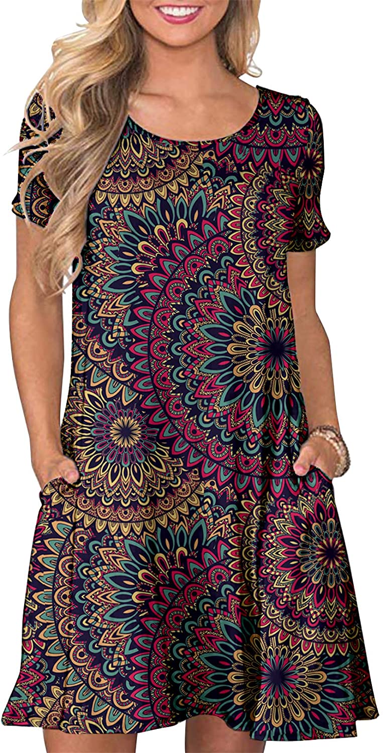 Women's Summer T Shirt Dresses Casual Beach Short Sleeve Swing Pockets Dresses