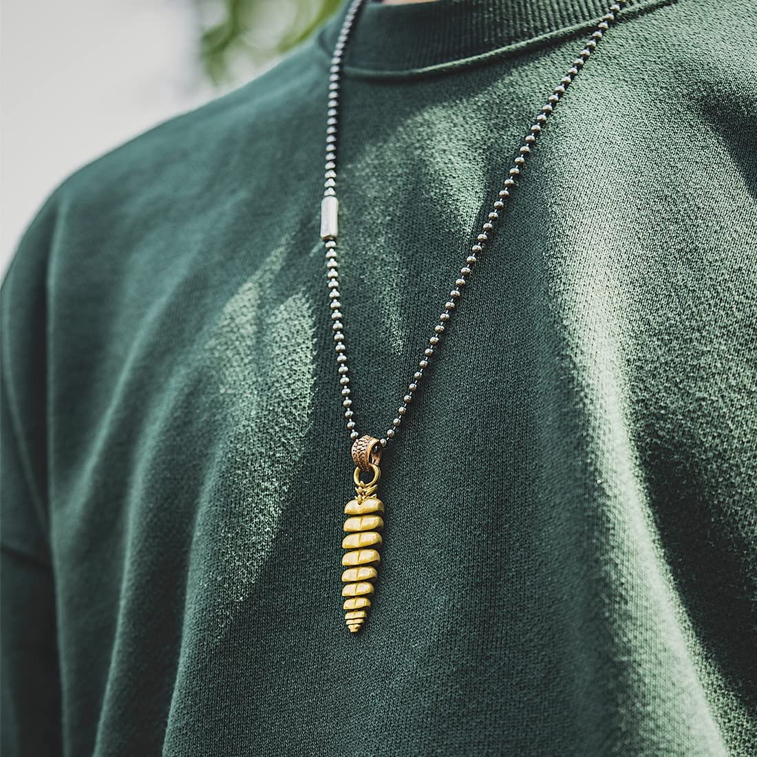 Brass Rattlesnake Tail Rattle Pendant Necklace