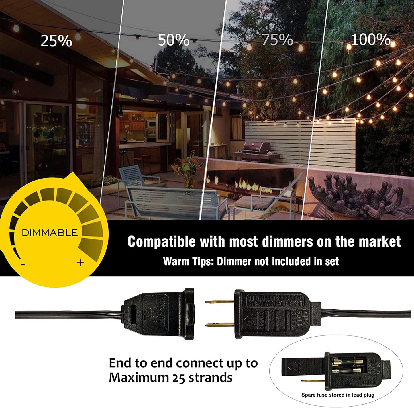 Outdoor String Lights 29ft G40 Patio Lights String with 16 Shatterproof Globe LED Bulb,Waterproof Connectable Hanging Lights for Porch Balcony Bistro,2700K Warm Glow Cafe Lights with E12 Socket