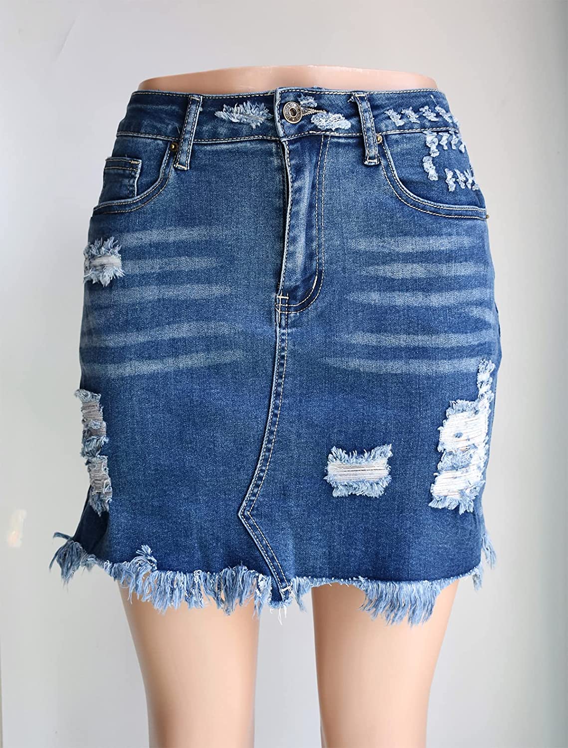 Jean Skirt for Women Stretch Denim Ripped Mini Short Casual A Line Above Knee Length