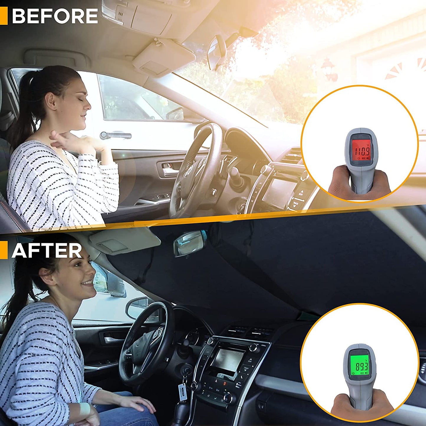 2-Piece Car Windshield Sun Shade | Durable 240T Polyester Sun Shield for Front Window Blocks UV Rays | Foldable Automotive Interior Accessories for Sun Protection | Medium (27.5 x 30.5 inches)