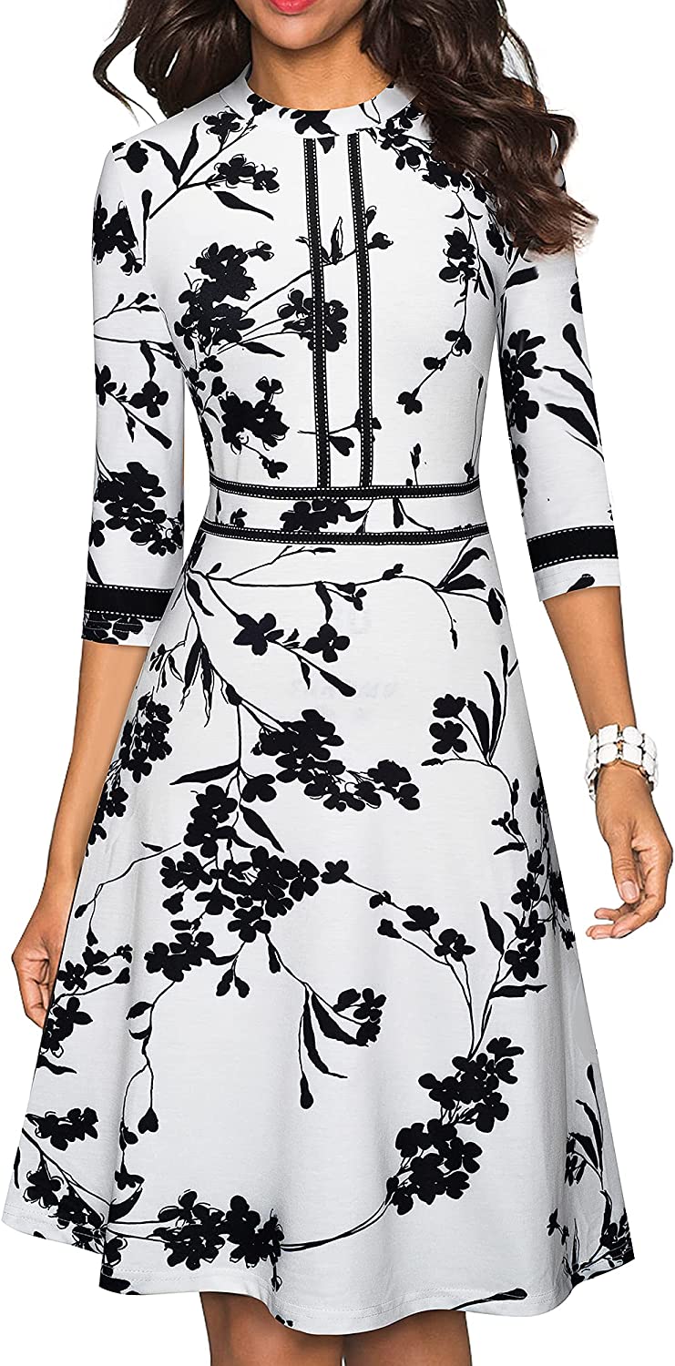Women's Chic Crew Neck 3/4 Sleeve Party Homecoming Aline Dress A135