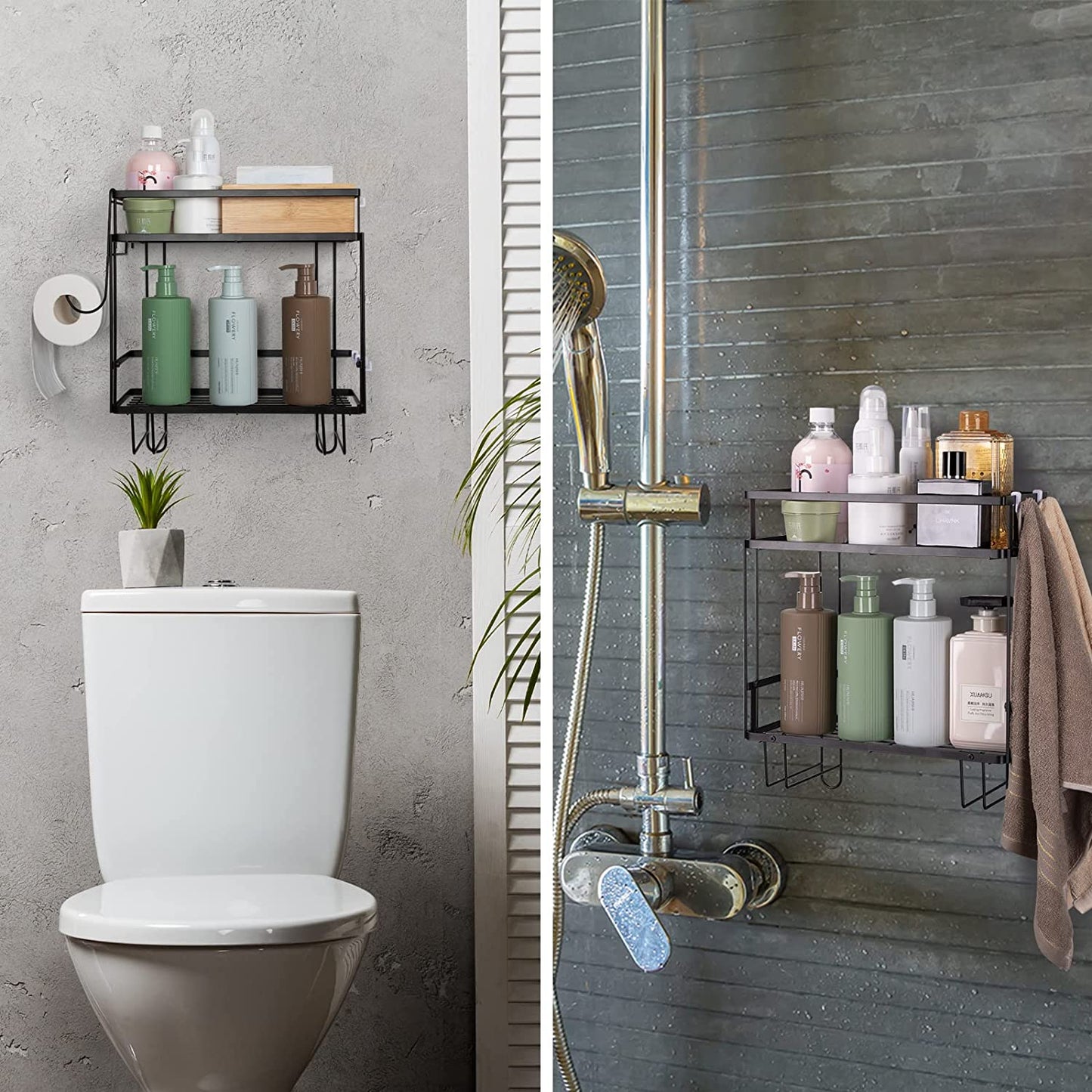 2-Tier Bathroom Shelf Over Toilet, Above Cabinet Restroom Storage Organizer Paper Holder, Space Saver No Drilling with Wall Mounting