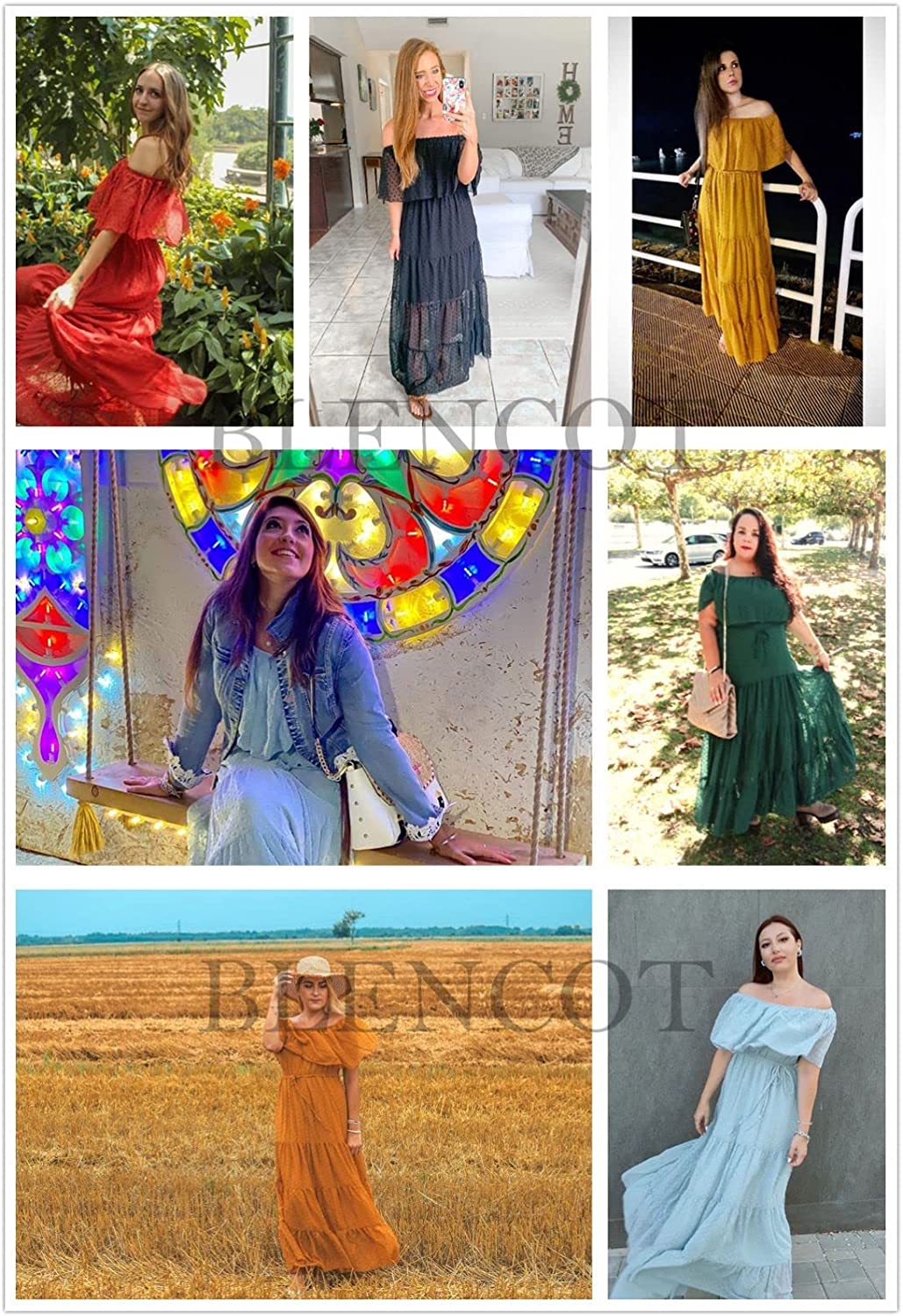 Womens Casual Floral Lace Swiss Dots Off The Shoulder Long Evening Dress Cocktail Party Maxi Wedding Dresses