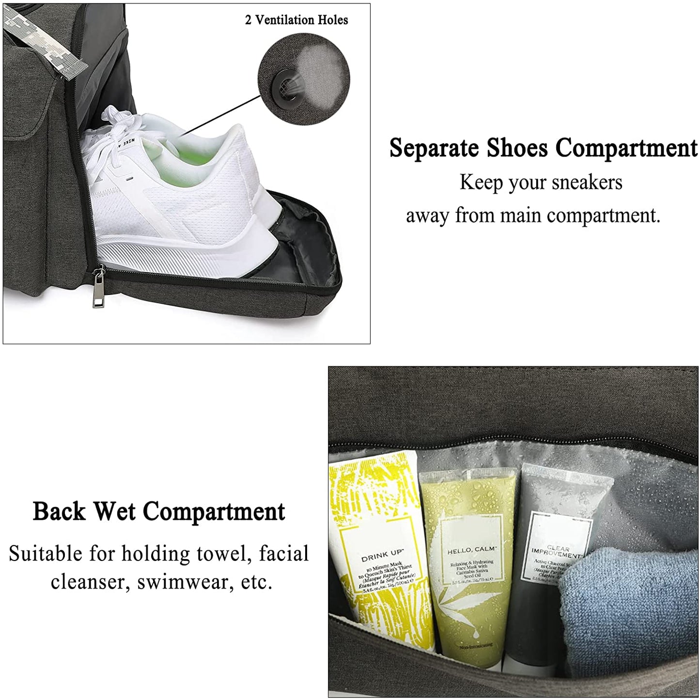 Bags for Men Gym Duffle Bag Backpack 3-Way Sports Duffel Bags for Men with Shoe Compartment & Wet Pocket
