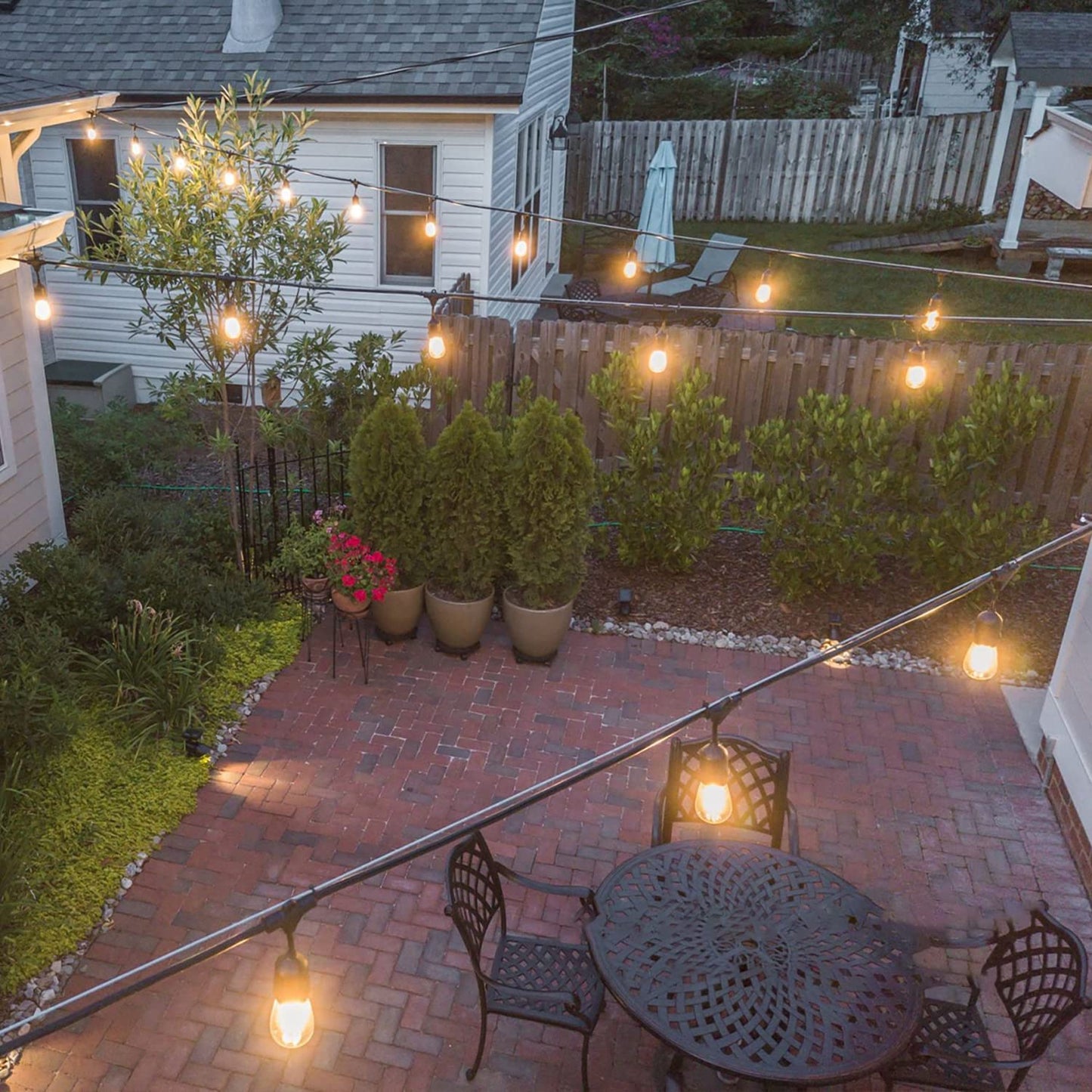 Lights Outdoor String Lights GANA 48FT 2700K Warm White Light 12V Safety Voltage, 15 E26 Hanging Sockets, Shatterproof S14 LED Bulbs, IP65 Waterproof Level for Weddings, Birthdays
