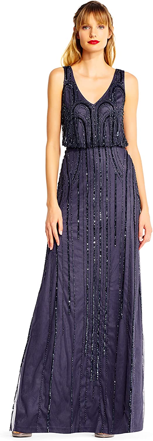 Papell Women's Beaded V-Neck Blouson Gown