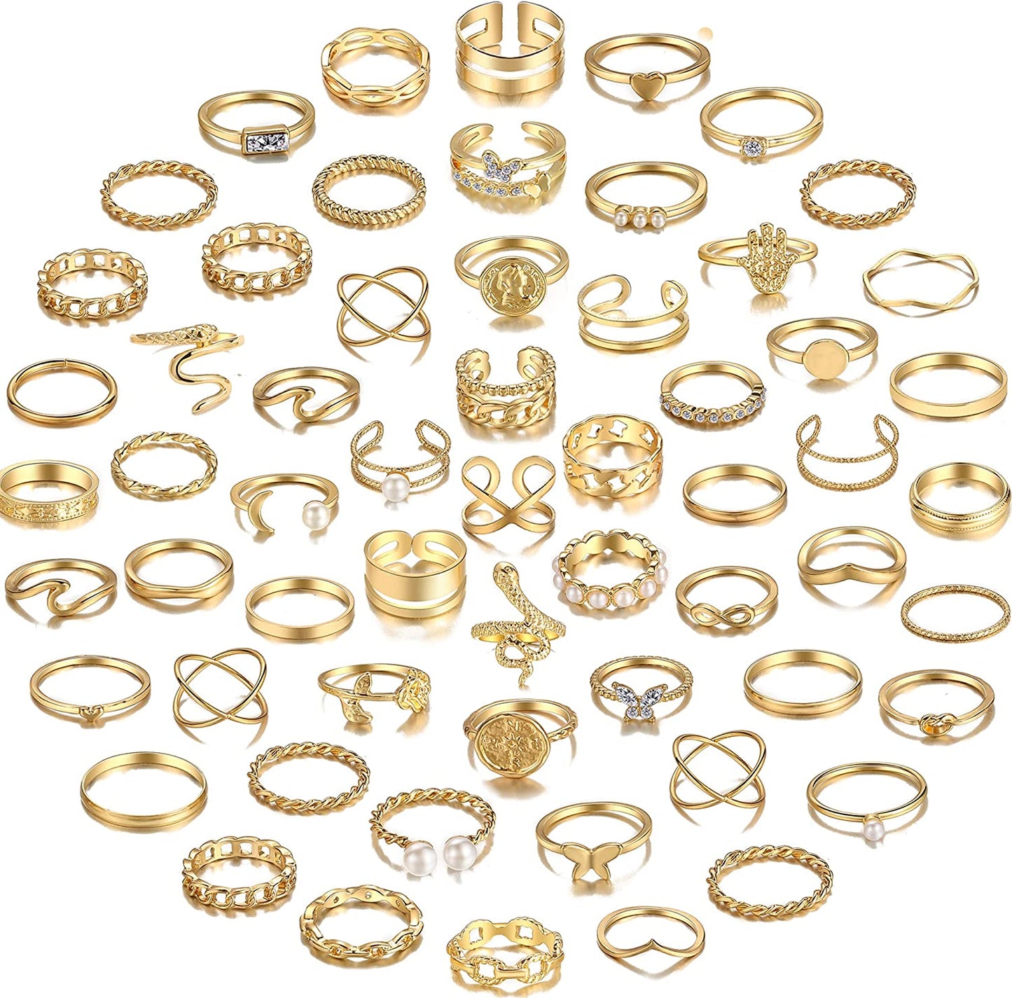 68 Pcs Gold Knuckle Rings Set for Women Girls, Stackable Rings Boho Joint Finger Midi Rings Silver Hollow Carved Crystal Stacking Rings Pack for Gift