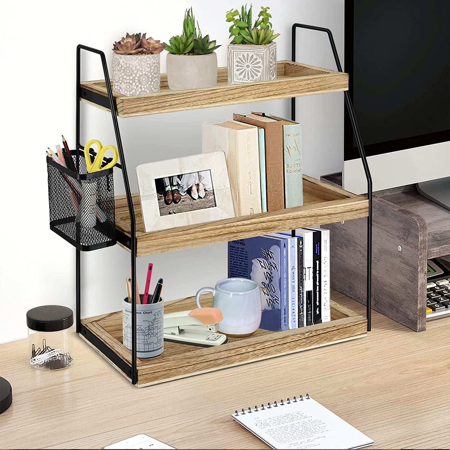3-Tier Bathroom Counter Organizer, Wood Bathroom Countertop Vanity Organizer Bathroom Trays for Counter, Skincare Organizer Makeup Cosmetic Holder Standing Storage Shelf, Kitchen Spice Rack, Brown
