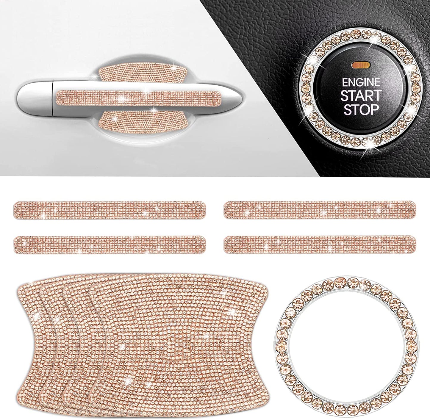 Bling Rhinestone Car Door Handle Stickers,9 Pcs Black Pink Silver Gold Cyanine Car Accessories Car Door Handle Scratch Protector Stickers Decals Scratch Safety Reflective(Pink)