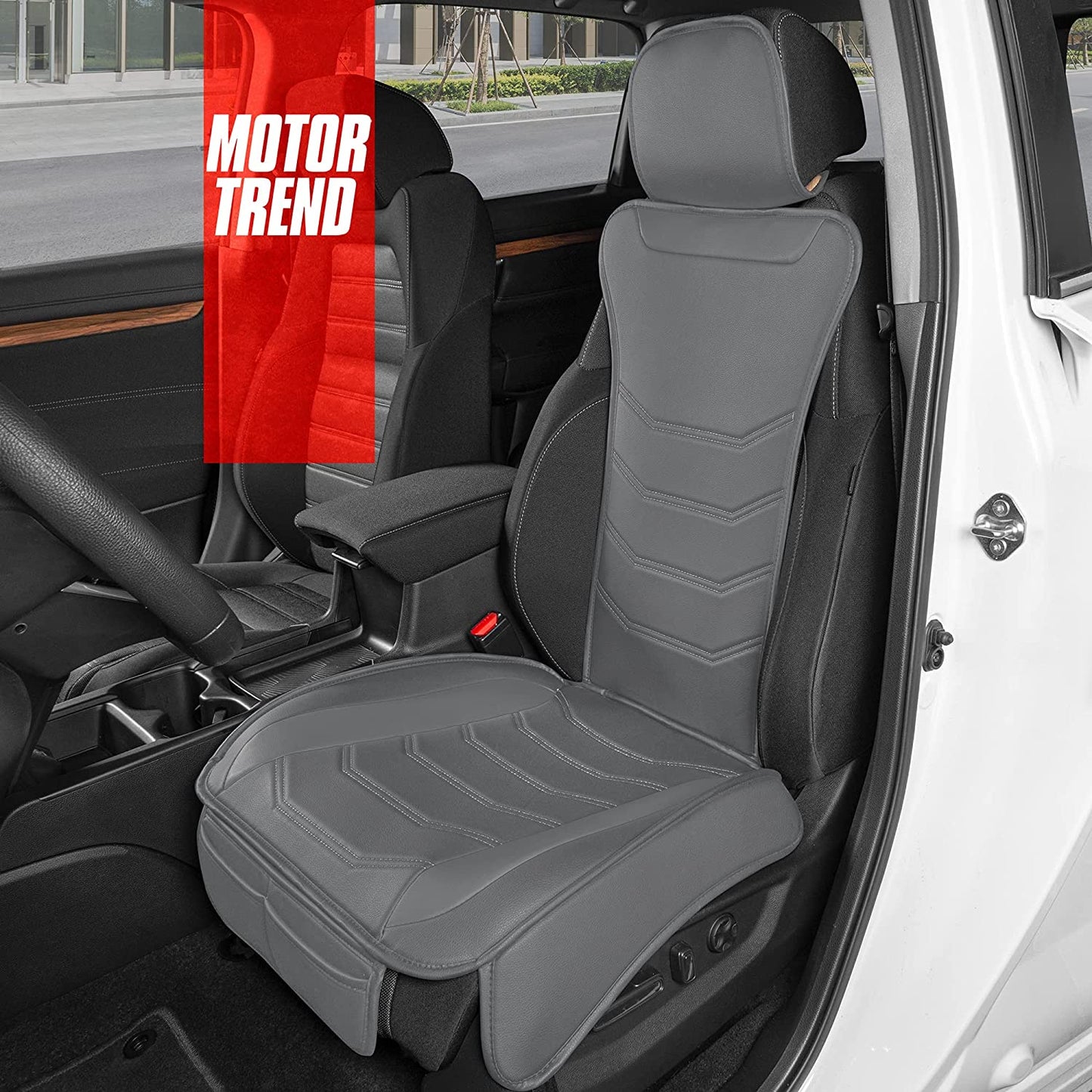 Black Faux Leather Rear Bench Car Seat Cover – Premium Automotive Back Seat Cover for Cars, Padded Car Seat Cushion with Pockets, Adjustable Interior Car Seat Protector