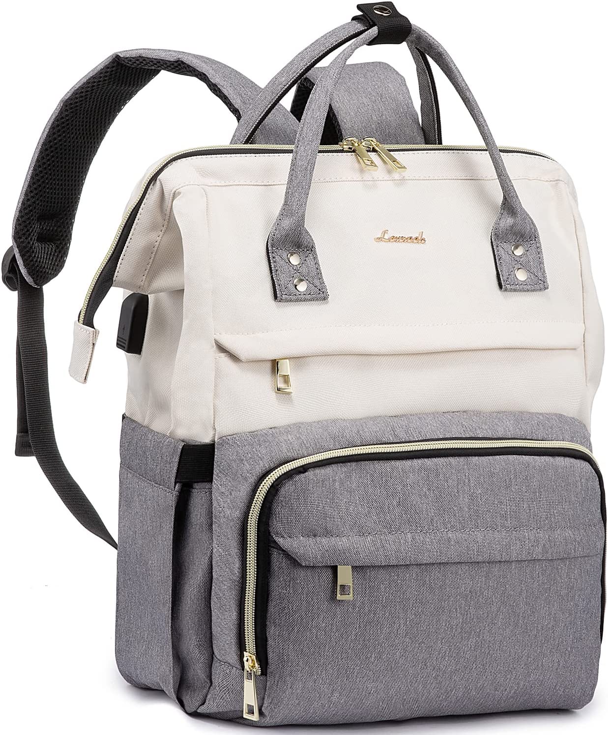 Laptop Backpack Purse for Woman, 17 Inch Computer Business Backpacks Stylish School Bookbag, Teacher Doctor Nurse Bags for Work, Casual Daypack Backpack with USB Port,Grey-Black