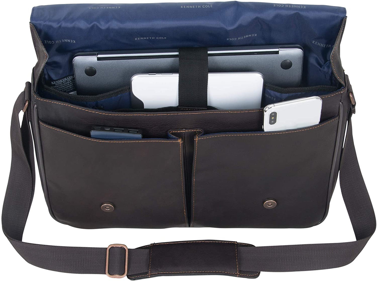 Kenneth Cole Reaction Come Bag Soon - Colombian Leather Laptop & iPad Messenger, Brown