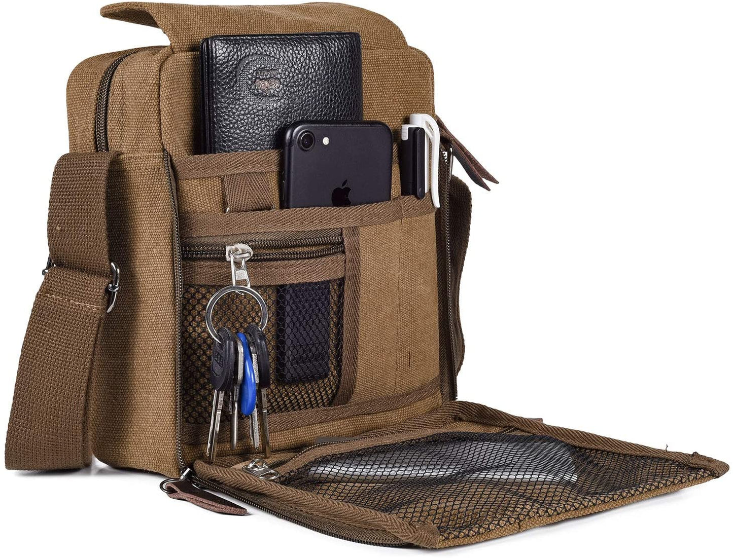 Men's Canvas Small Messenger Bag Casual Shoulder Bag Chest Bag Travel Carry Bag,Multi-pocket Purse