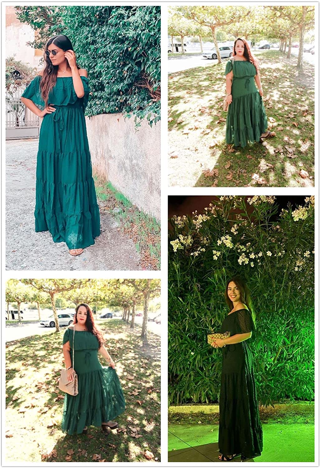 Womens Casual Floral Lace Swiss Dots Off The Shoulder Long Evening Dress Cocktail Party Maxi Wedding Dresses
