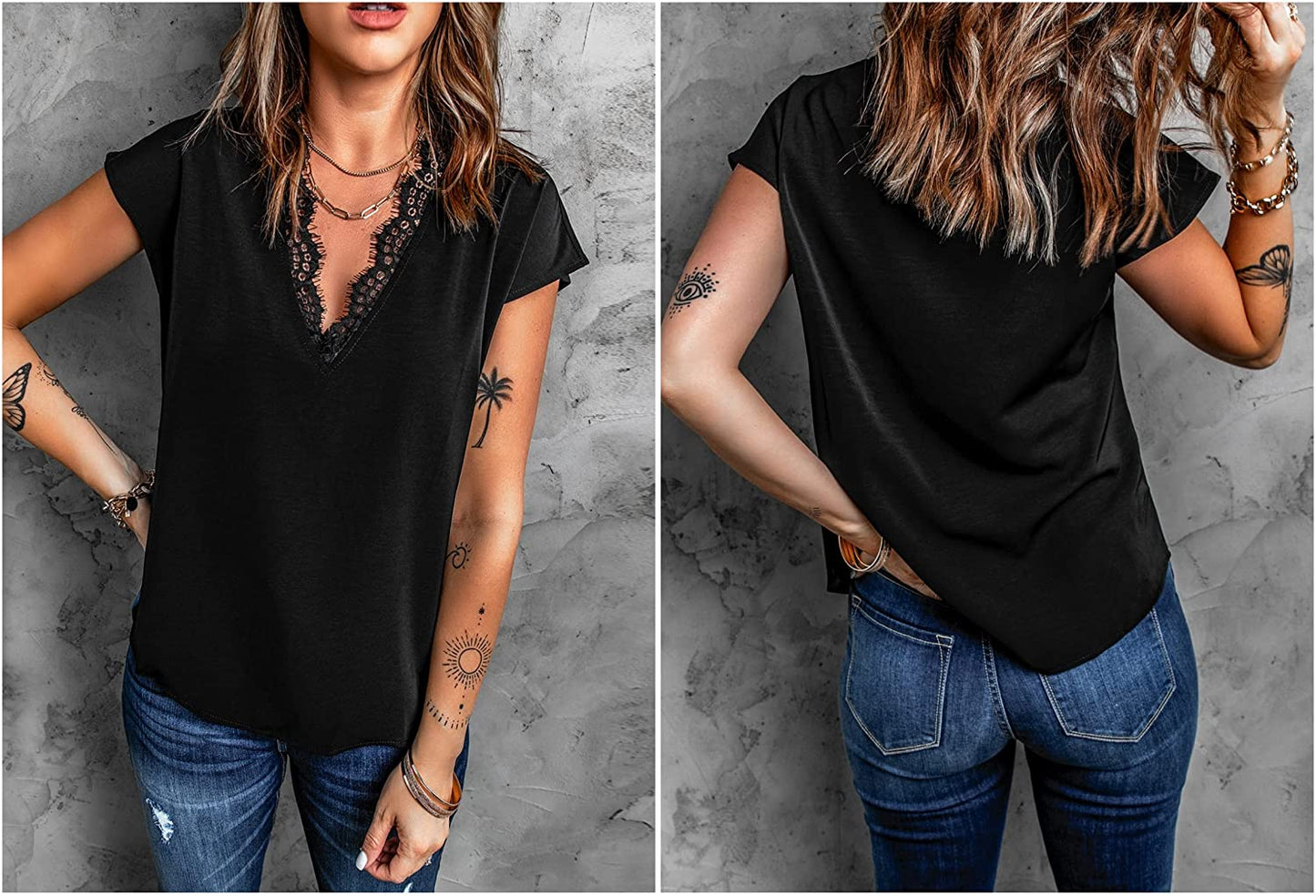 Dressy Lace Trim Blouse Tops Popular Short Sleeve Shirt