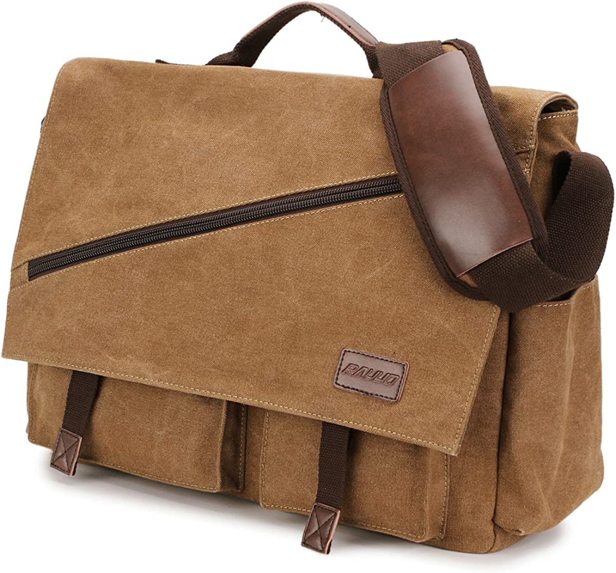 Messenger Bag for Men,Water Resistant Canvas Satchel 14 15.6 17 Inch Laptop Briefcases Business Shoulder Bookbag by RAVUO