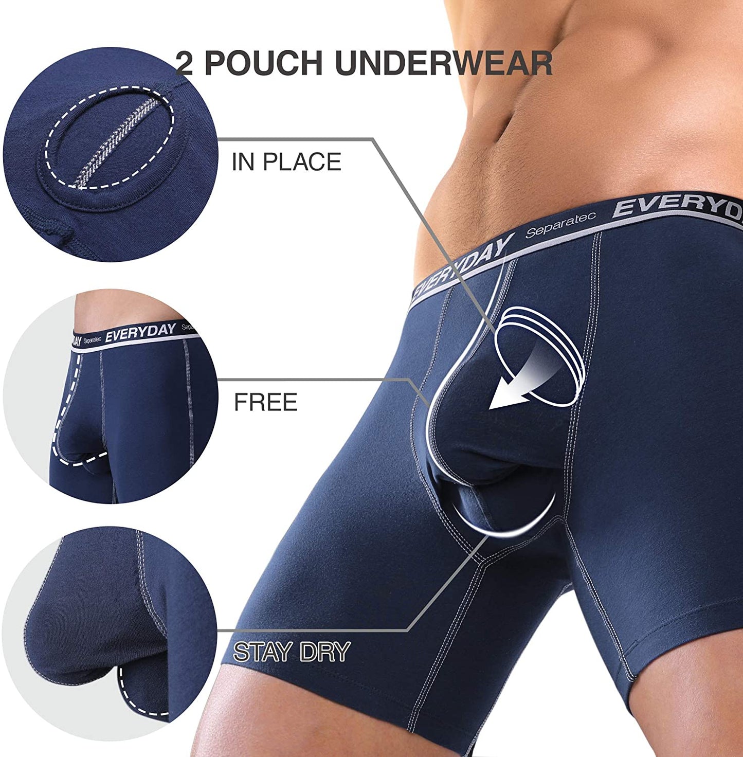 Men's 7 Pack Breathable Cotton Underwear Separated Pouch Colorful Everyday Boxer Briefs