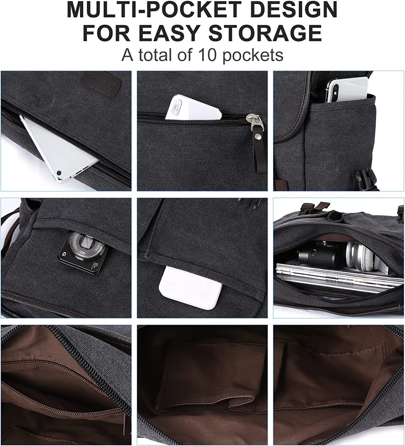 Messenger Bag for Men,Water Resistant Unisex Canvas Shoulder Bag,laptop satchel Bag,Fits 13.3Inch
