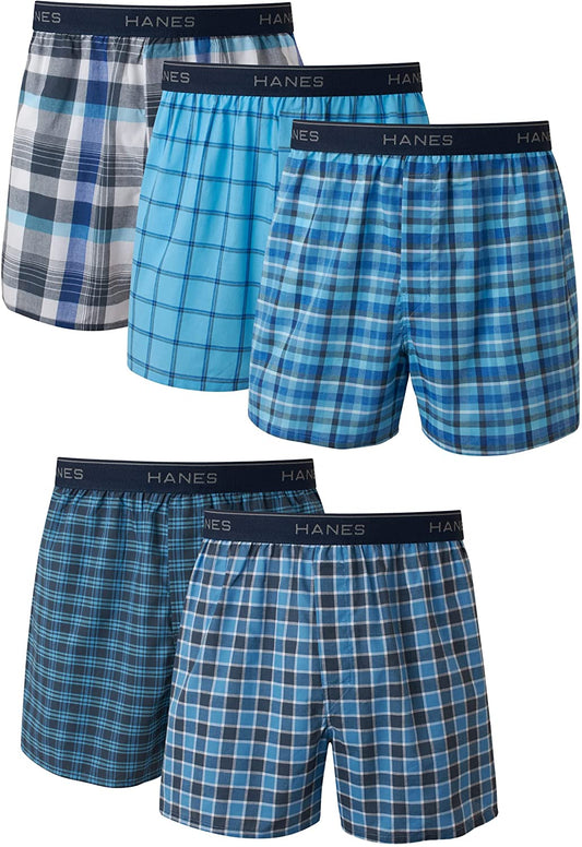 Ultimate Men's Woven Boxers Pack, Moisture-Wicking Plaid Boxers, Cotton-Blend Boxers, Multipack (Colors May Vary)