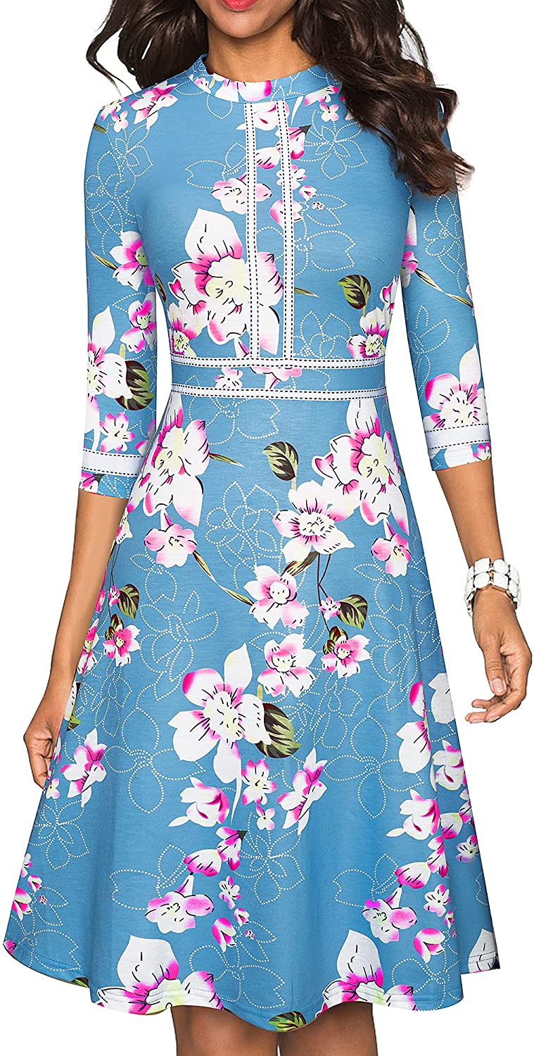 Women's Chic Crew Neck 3/4 Sleeve Party Homecoming Aline Dress A135