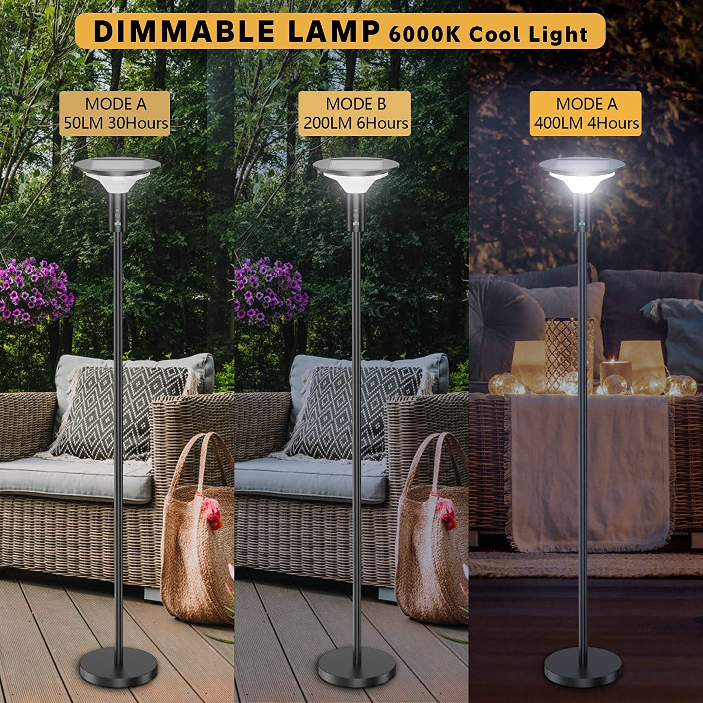 Outdoor Solar Lamp, Dimmable Floor Lamp with 3 Modes, 2 in 1 Adjustable Floor Lamp for Outdoor,Patio,Living Room,Bedroom (1 Pack)