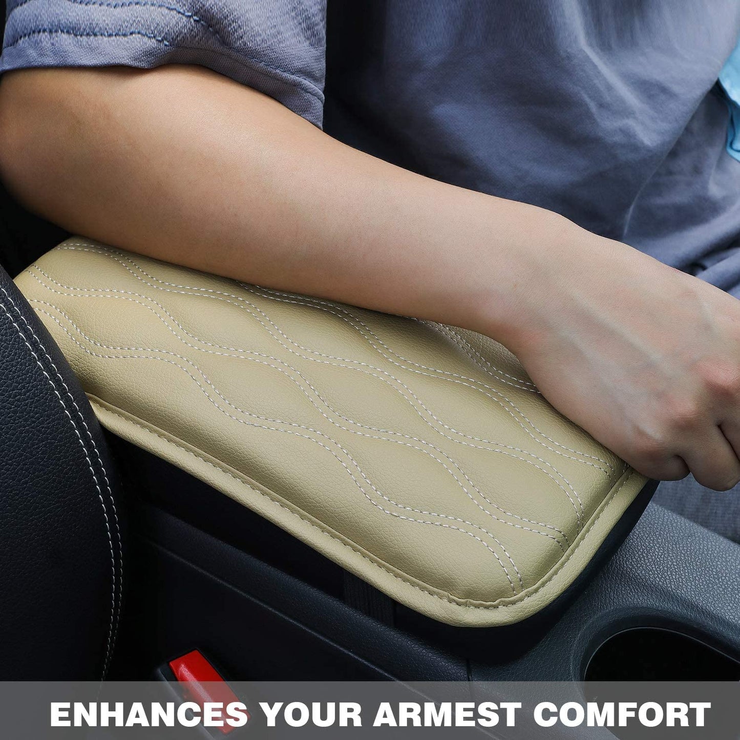 Universal Center Console Cover for Most Vehicle, SUV, Truck, Car, Waterproof Armrest Cover Center Console Pad, Car Armrest Seat Box Cover Protector (Beige)