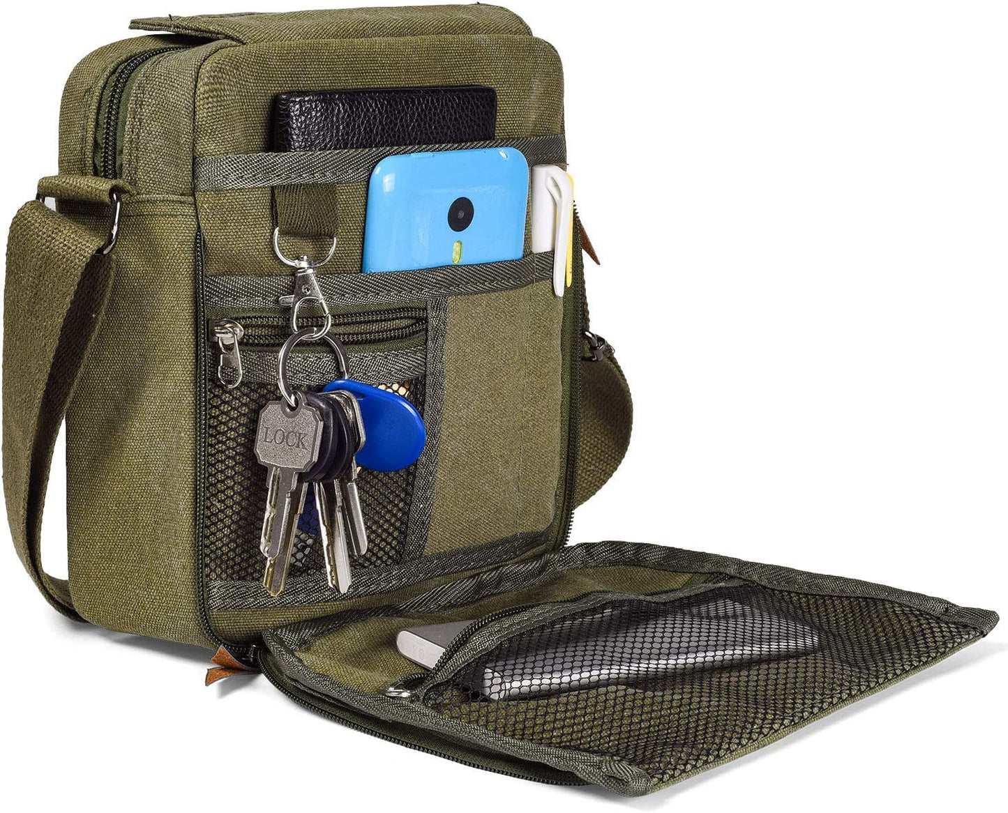 Men's Canvas Small Messenger Bag Casual Shoulder Bag Chest Bag Travel Carry Bag,Multi-pocket Purse