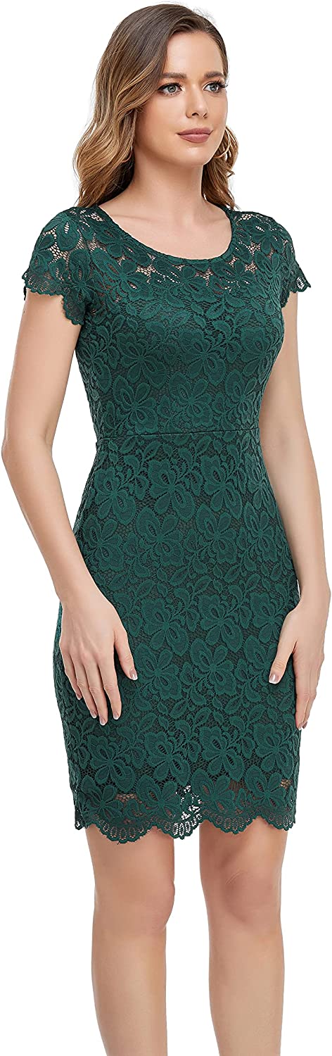 Women's Knee Length Short Sleeve Elegant Lace Dresses/Linning Dresses