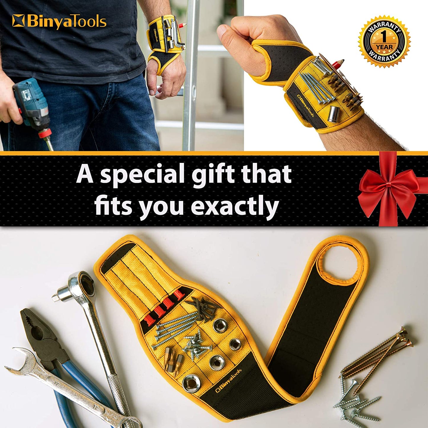 Magnetic Wristband With Super Strong Magnets Holds Screws, Nails, Drill Bit. Unique Wrist Support Design Cool Handy Gadget Gift for Fathers, Boyfriends, Handyman, Electrician, Contractor