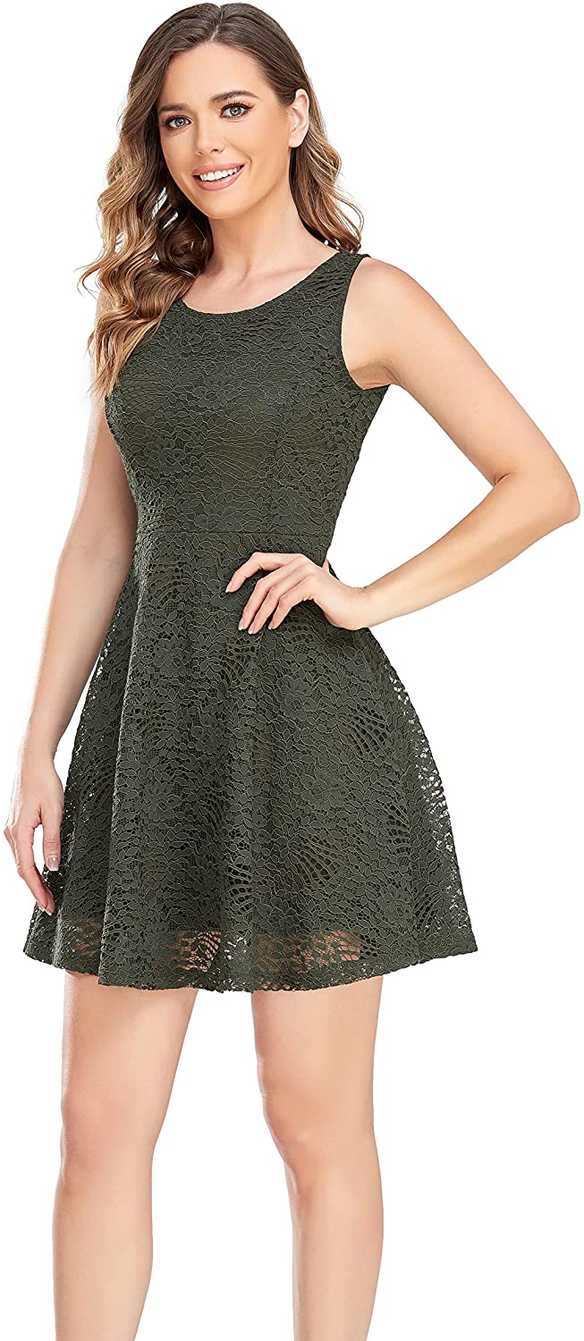 Women's Knee Length Short Sleeve Elegant Lace Dresses/Linning Dresses