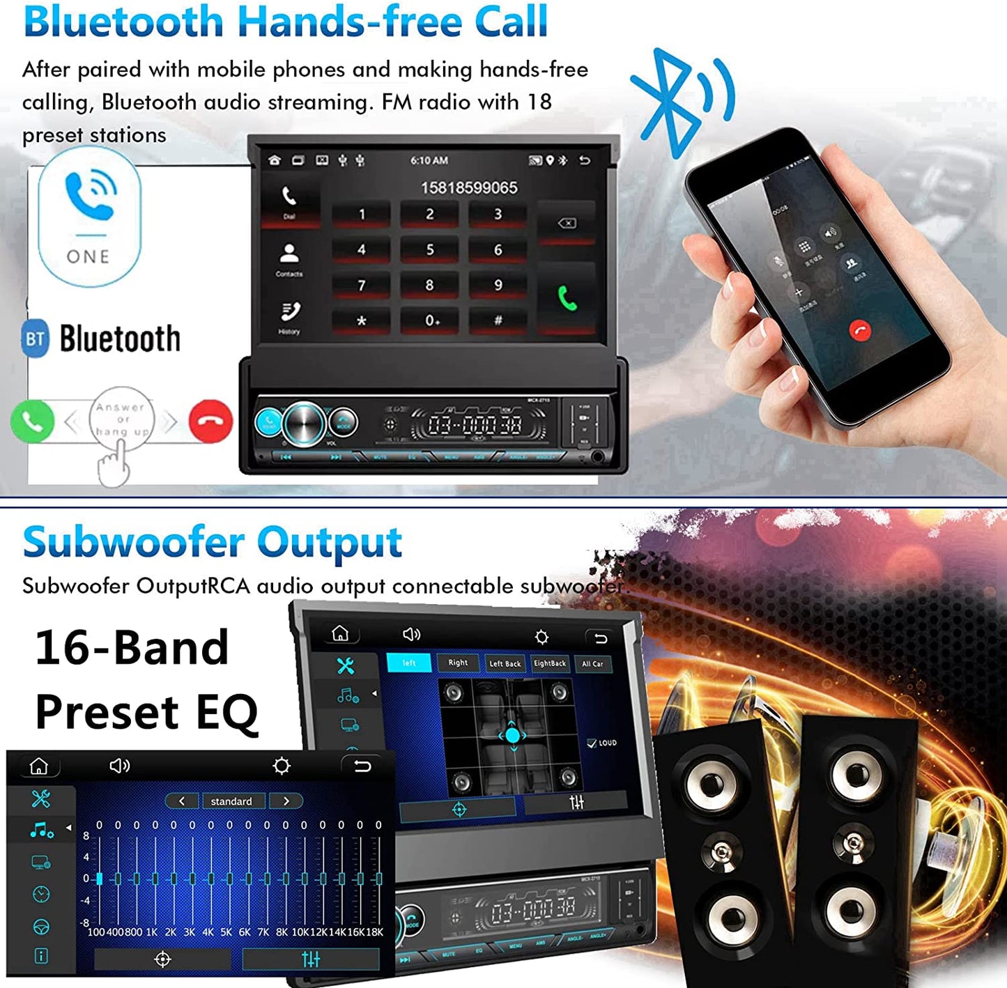 Single Din Car Stereo with CarPlay and Android Auto, Bluetooth Car Stereo with Backup Camera 7Inch flip Out Touch Screen Car Radio MP5 Player Support USB, TF, Radio, Aux-in, SWC,Mirror Link