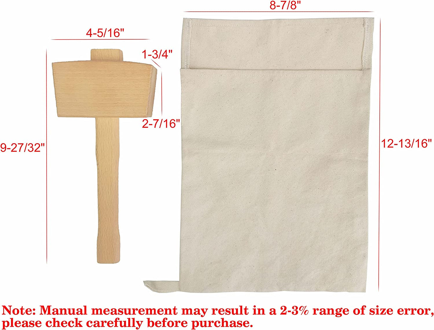 Lewis Bag and Ice Mallet,Ice Scoop and Clip,Manual Ice Crusher,Thick Canvas,Beech Wooden Mallet,Stainless Steel,Crushed Ice,Bar Tools Kitchen Accessories, 4 Pcs Set