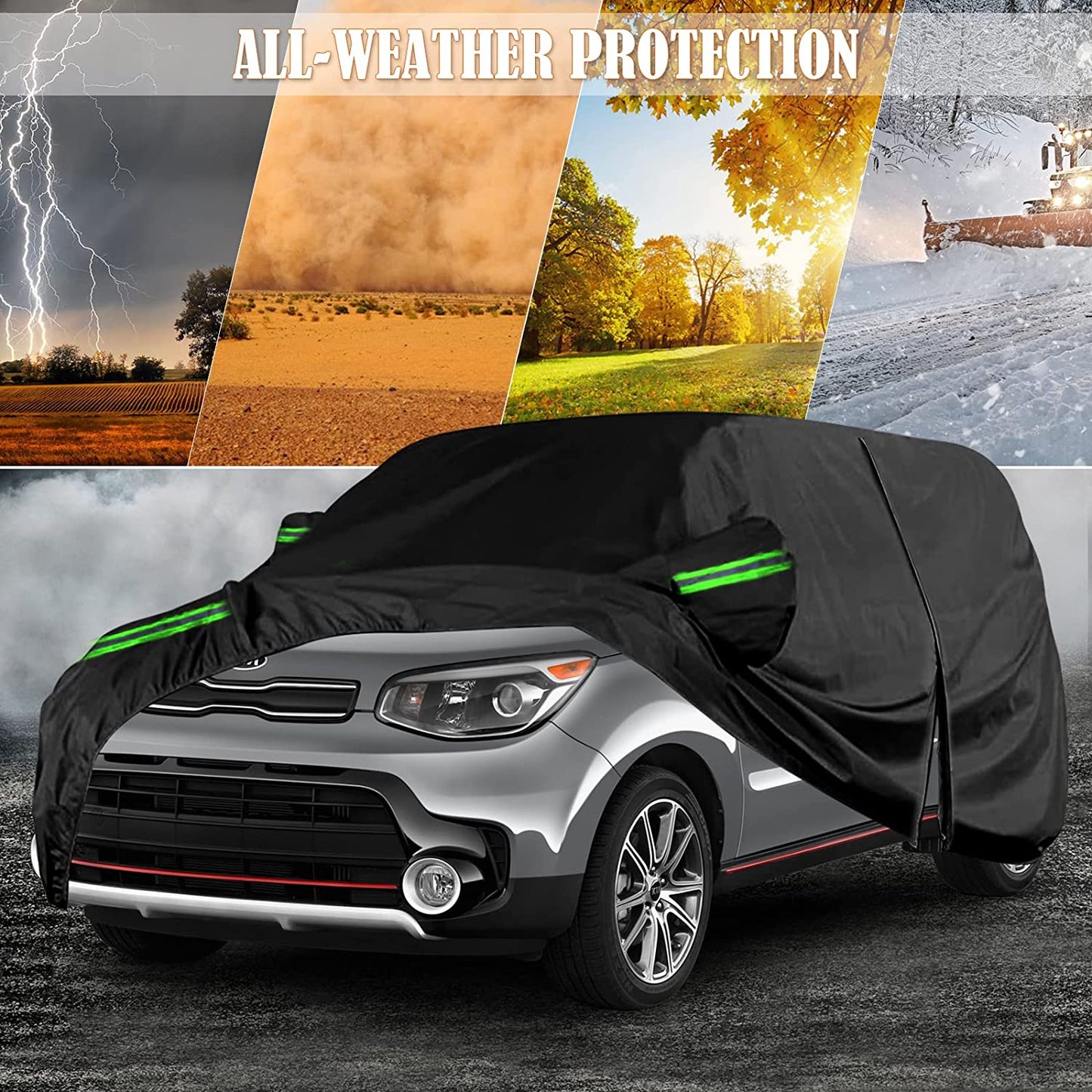 Waterproof Car Cover Replace for 2009-2021 2022 Kia Soul, 6 Layers Custom-Fit All Weather Full Car Covers with Zipper Door for Snow Rain Dust Hail Protection (Soul)