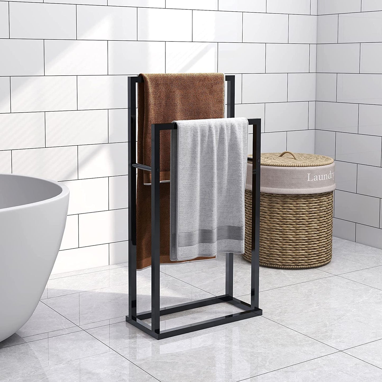3 Tiers Metal Freestanding Towel Rack Chrome Modern Washcloths Holder Brown Drying Rack, Organizer for Hand Towels Bathroom Storage,Organization Next to Tub or Shower,Bathroom Accessories