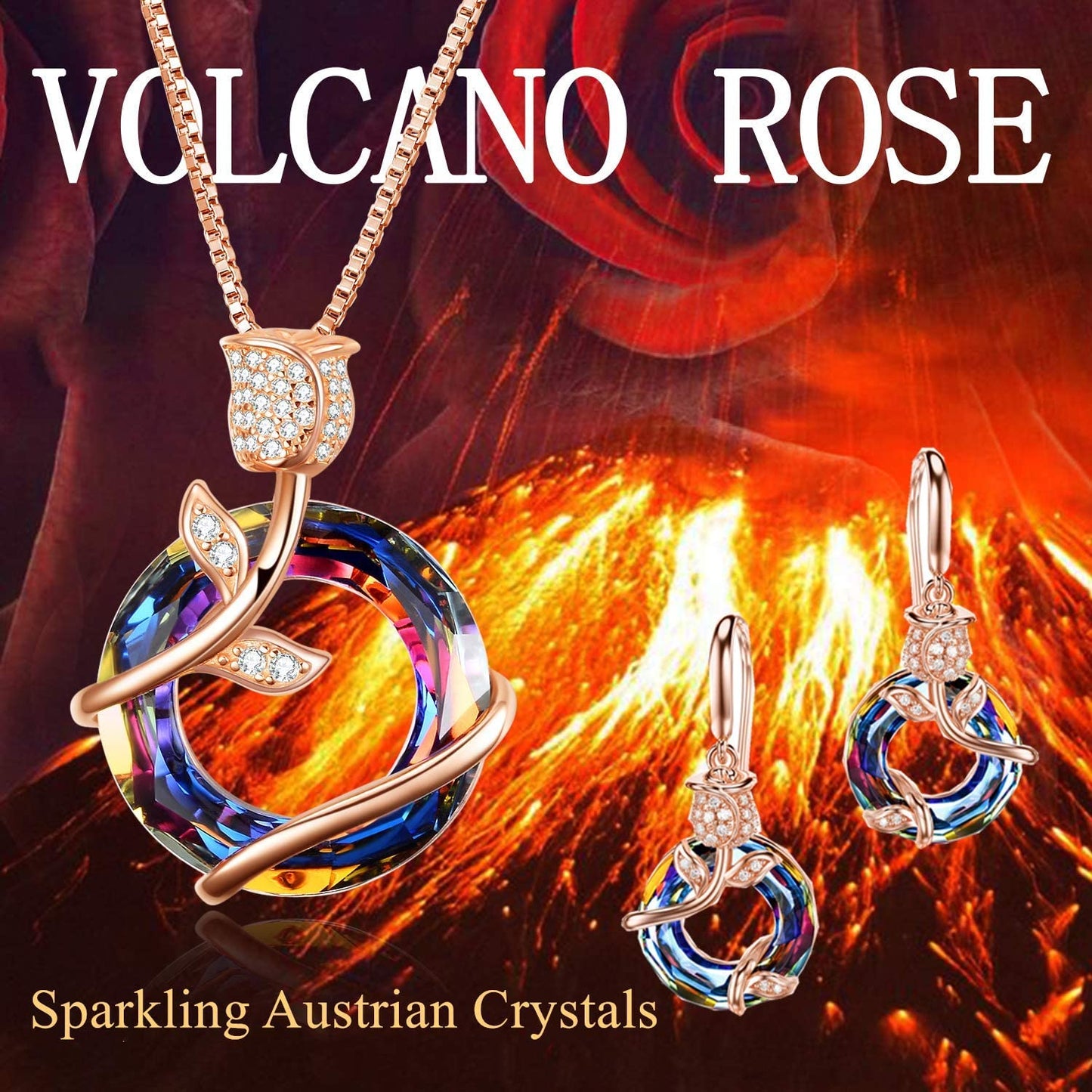Sterling Silver Rose Flower Butterfly Necklaces for Women with Swarovski Crystals, Jewelry Gift for Wife Girlfriend