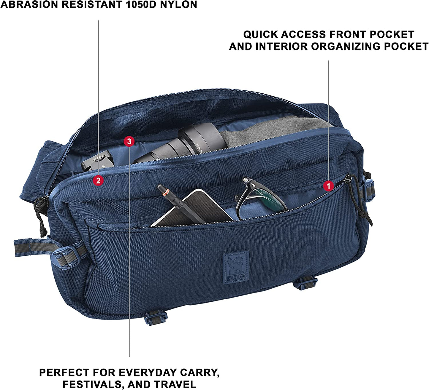 Chrome Industries Kadet Sling Messenger Bag - Low Profile Crossbody Pack Our Signature Belt Buckle Closure, 9 Liter