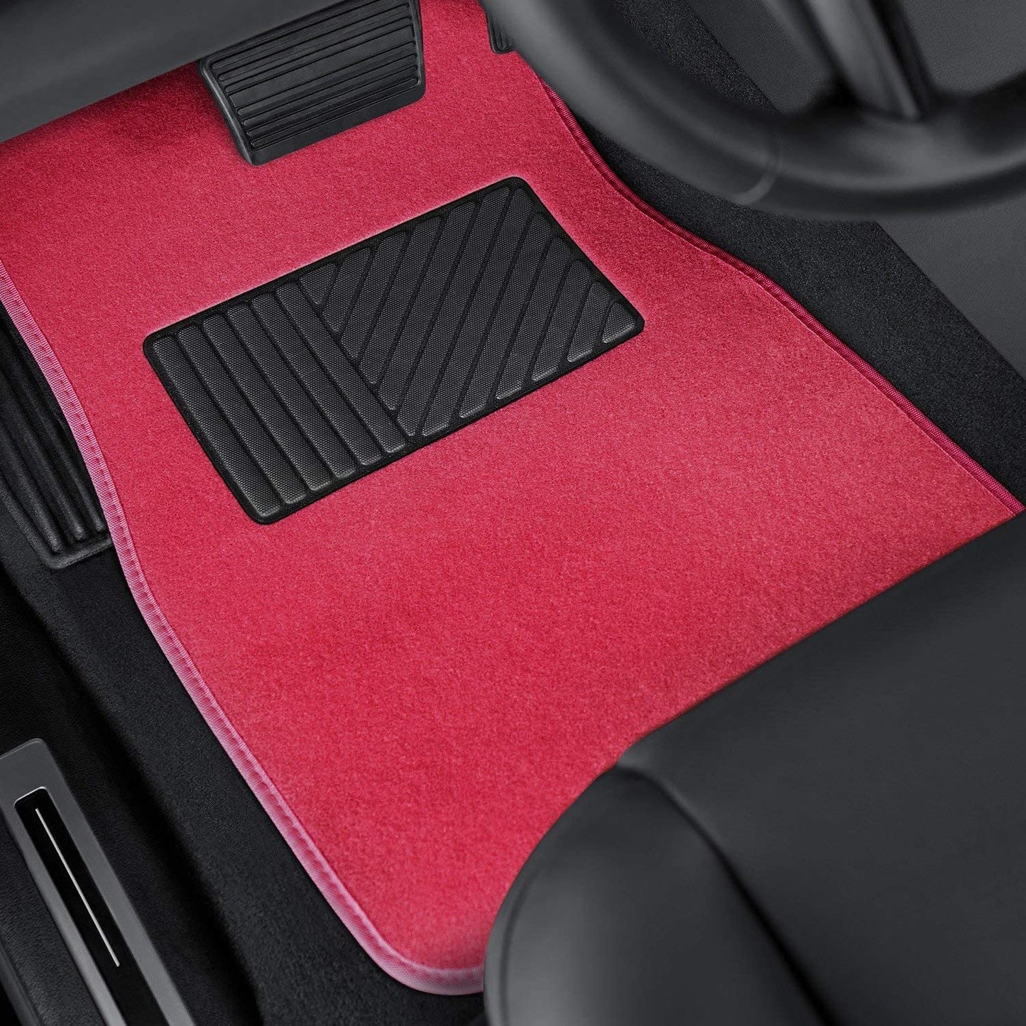 4 Piece Luxe Carpet-Floor-Mats Set for Car - Rubber-Lined All-Weather Heavy-Duty Protection for All Vehicles, Charcoal