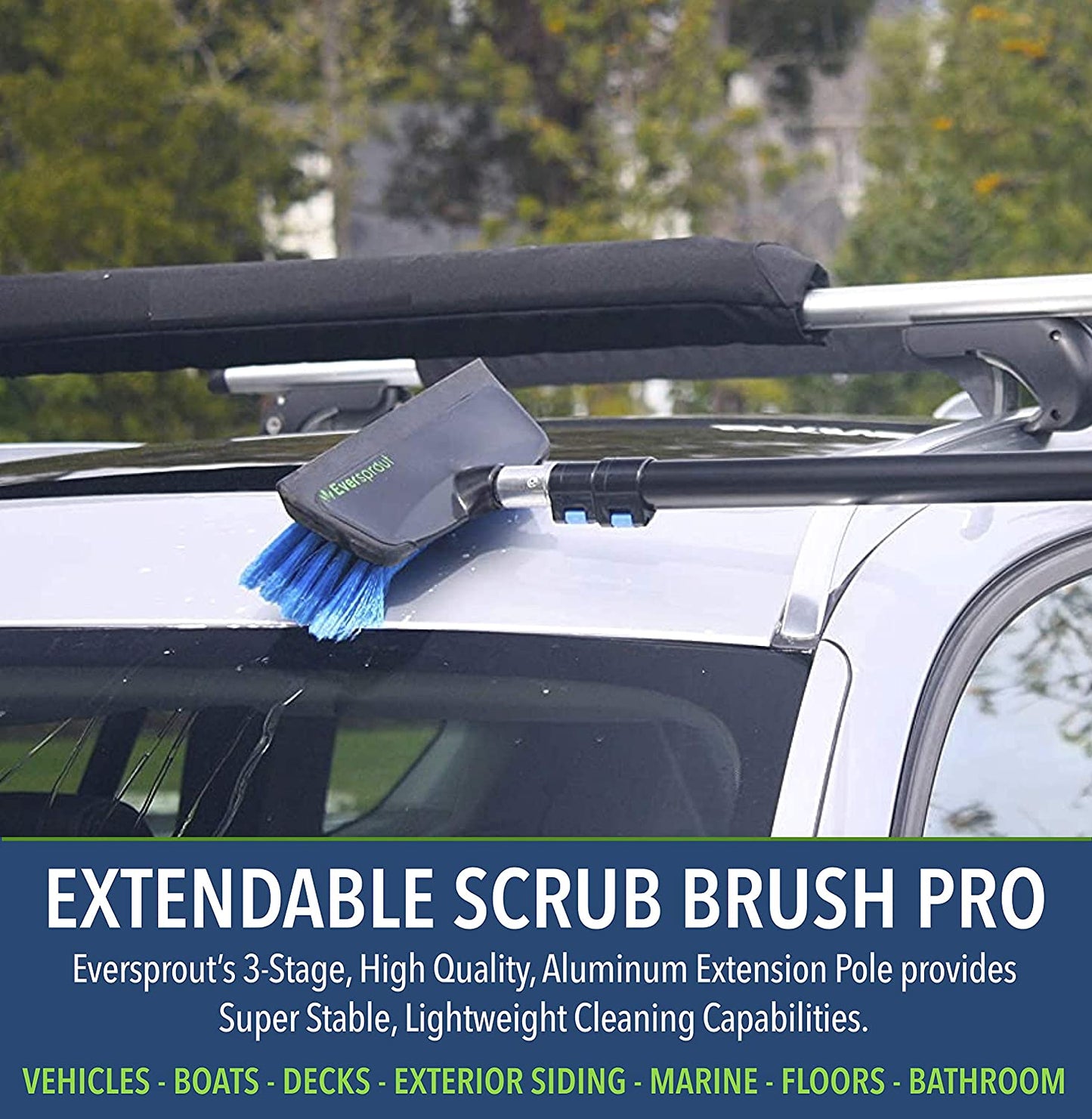 1.5-to-3.5 Foot Scrub Brush | Built-in Rubber Bumper | Lightweight Extension Pole Handle | Soft Bristles wash Car, RV, Boat, Solar Panel, Deck | Shower Brush for Cleaning | Floor Brush