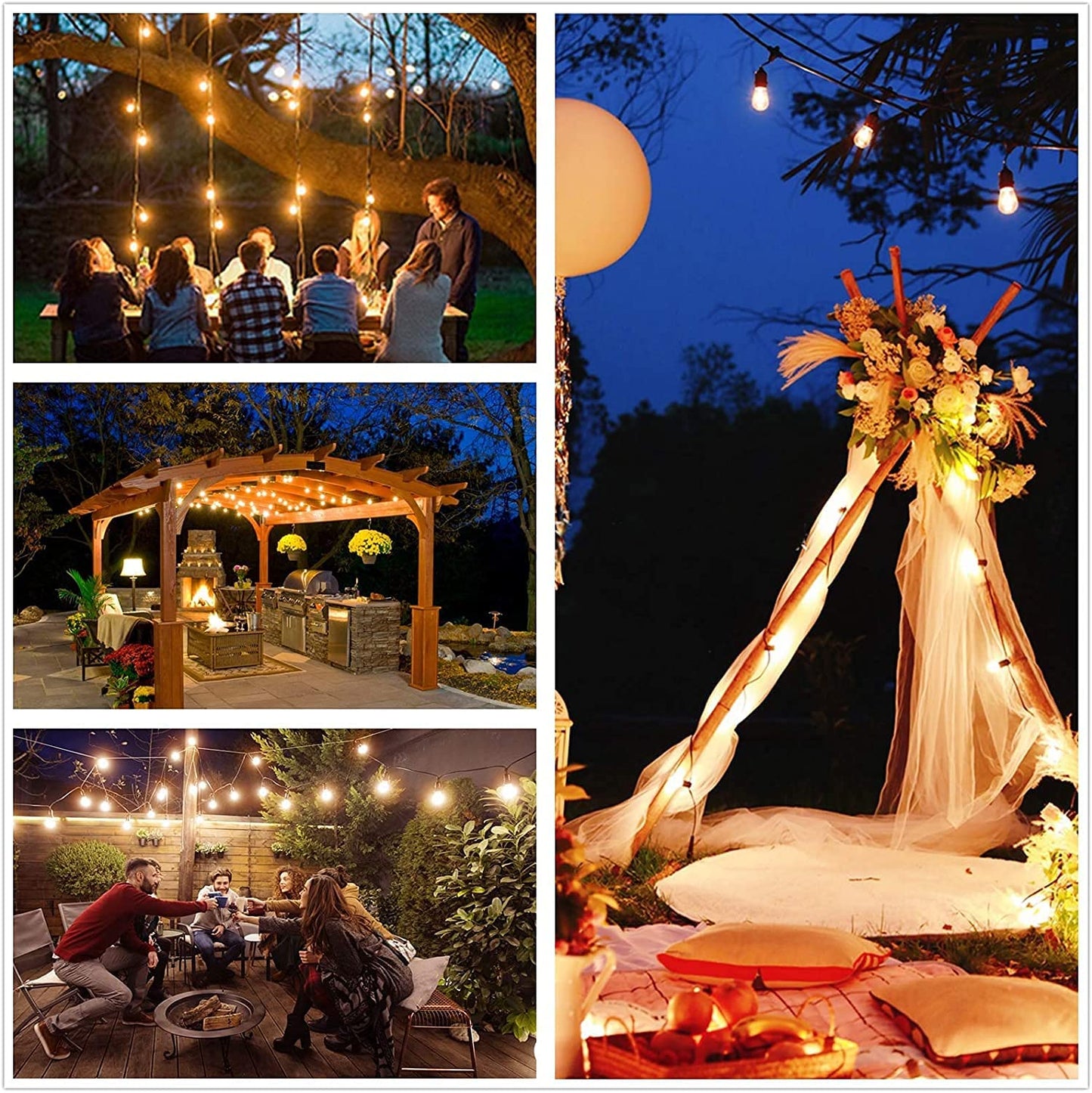 100ft 2-Pack Outdoor String Lights,Dimmable G40 LED String Lights with 52 Shatterproof Clear Bulbs UL Approval Waterproof Globe 1W 2700K Outdoor Lighting for Backyard Porch Cafe Party Wedding Garden