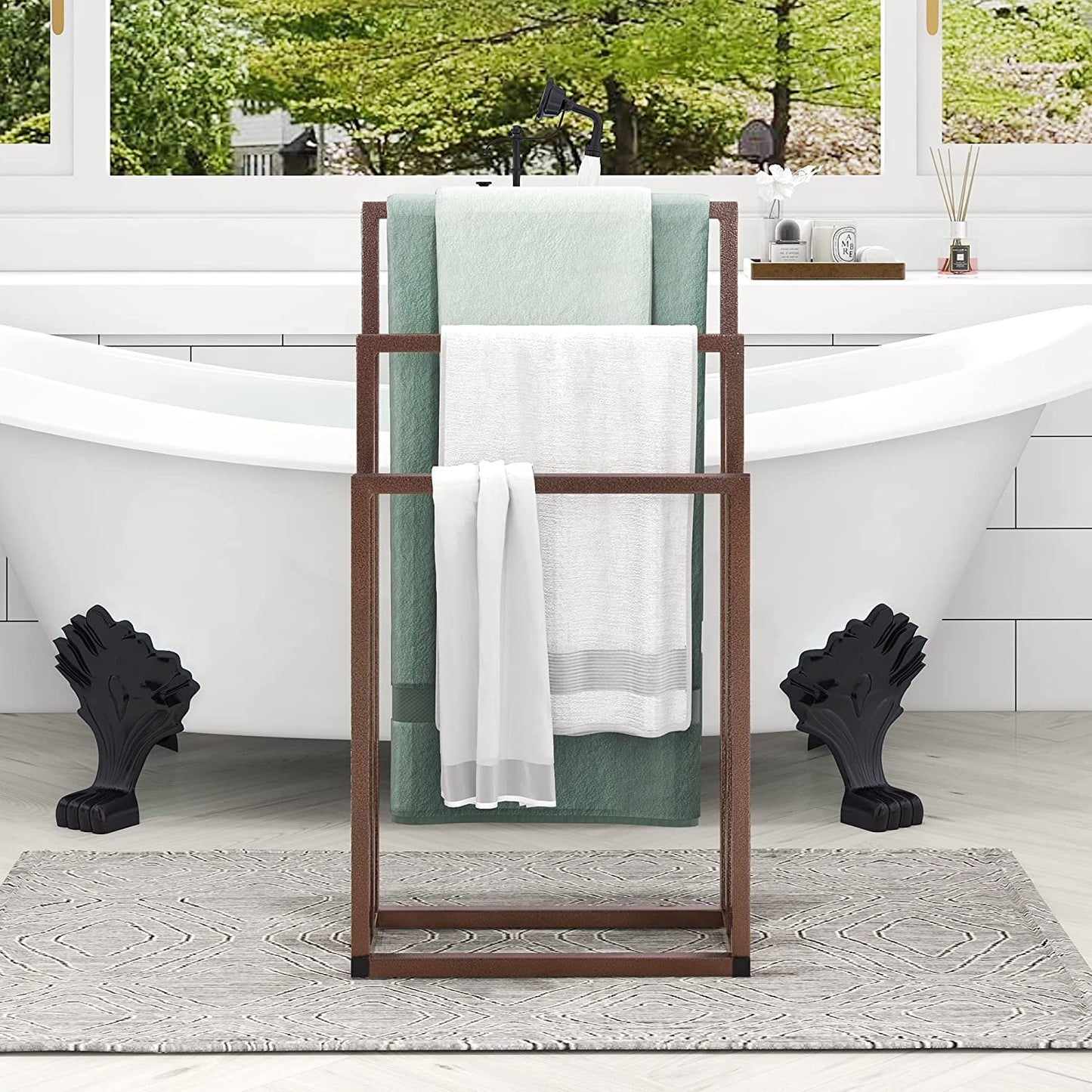 3 Tiers Metal Freestanding Towel Rack Chrome Modern Washcloths Holder Brown Drying Rack, Organizer for Hand Towels Bathroom Storage,Organization Next to Tub or Shower,Bathroom Accessories