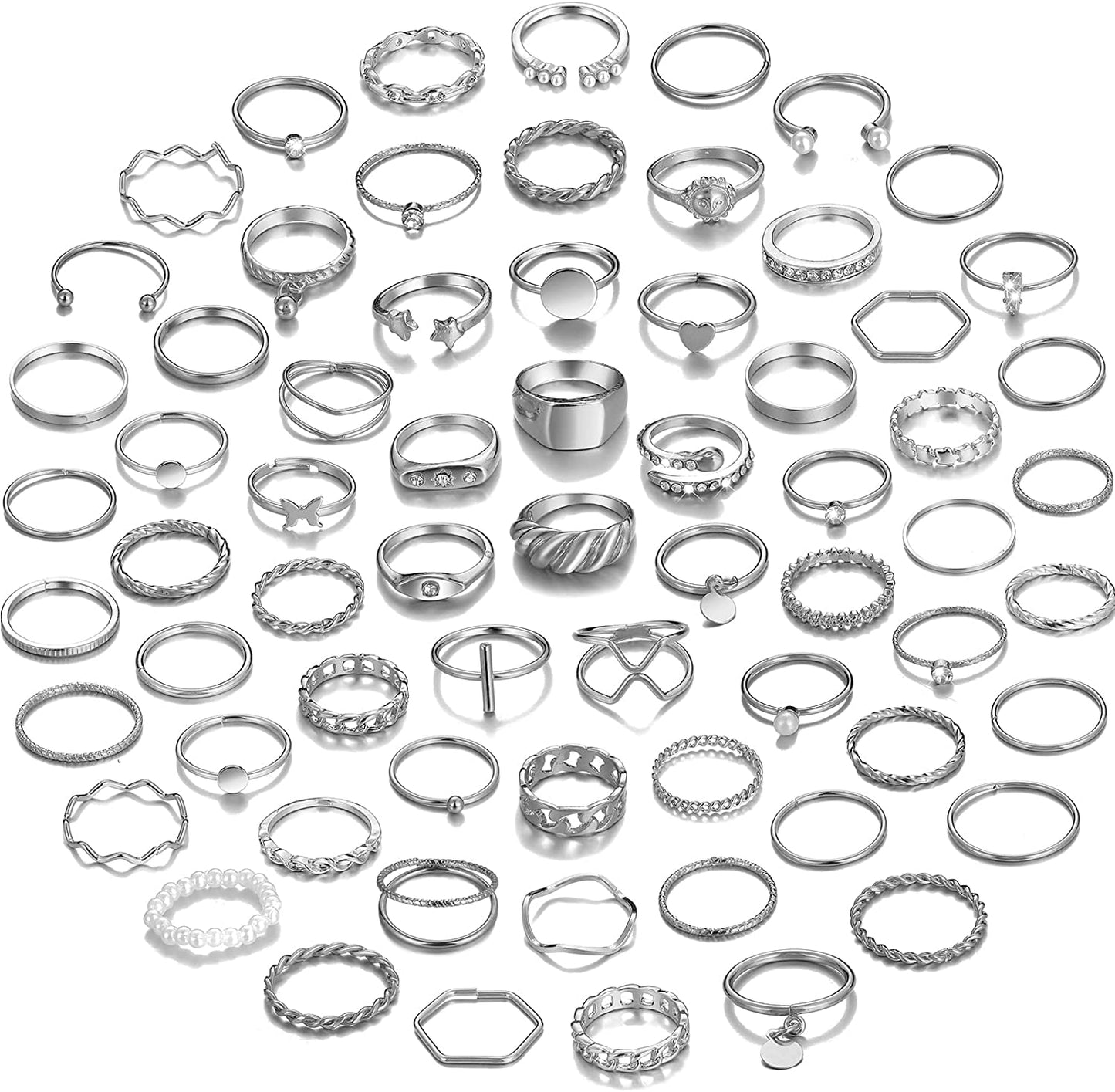 68 Pcs Gold Knuckle Rings Set for Women Girls, Stackable Rings Boho Joint Finger Midi Rings Silver Hollow Carved Crystal Stacking Rings Pack for Gift
