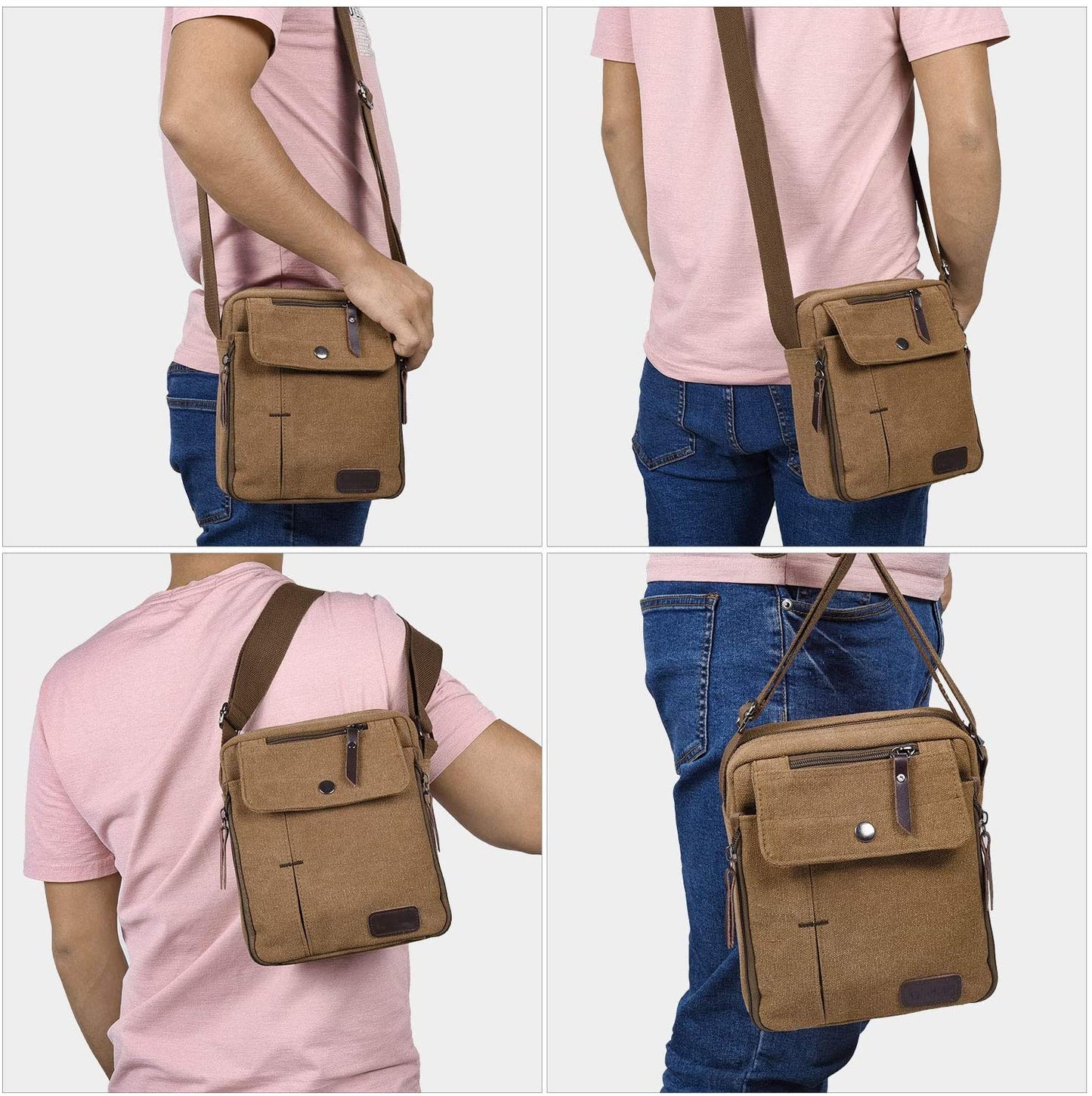 Men's Canvas Small Messenger Bag Casual Shoulder Bag Chest Bag Travel Carry Bag,Multi-pocket Purse