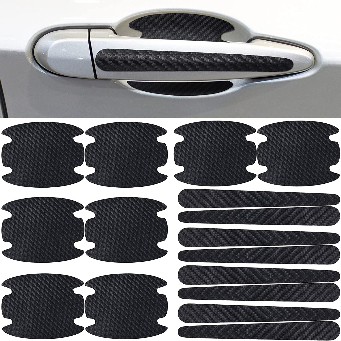 16 Pieces Car Door Handle Scratch Protector Carbon Fiber Car Door Handle Sticker Cover Scratches Protective Films Car Door Handle Cup Protector Films