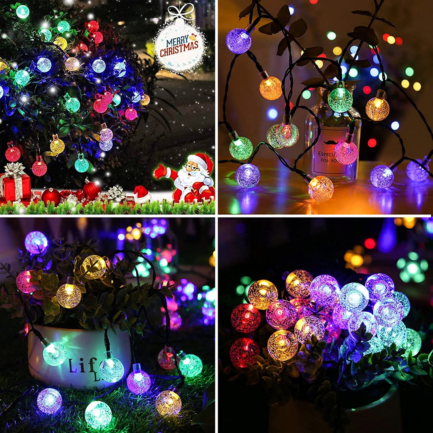 Solar String Lights Outdoor 100 Led 40 Feet Multi-Color Crystal Globe Lights with 8 Lighting Modes, Waterproof Solar Powered Patio Lights for Garden Yard Porch Wedding Party Decoration